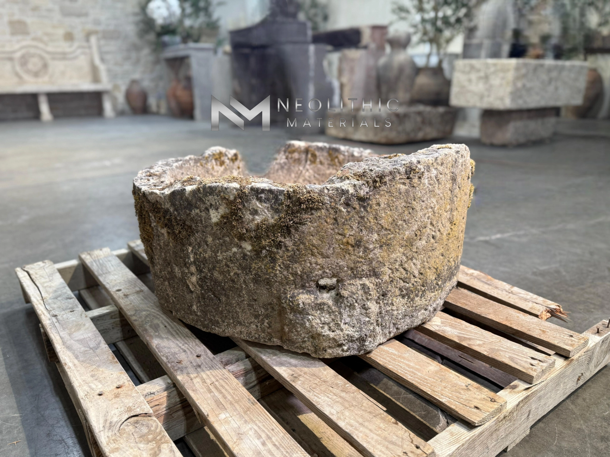 French Antique Round Limestone Trough - Image 1